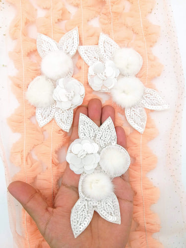 White Hand Embroidered Floral Applique, Beaded and Sequins Applique Wedding Bridal Accessories